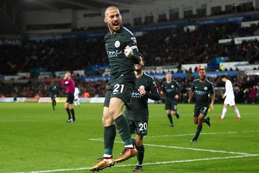Manchester City secured their 15th consecutive victory with a 4-0 win over Swansea at the Liberty Stadium on Wednesday. / Net photo