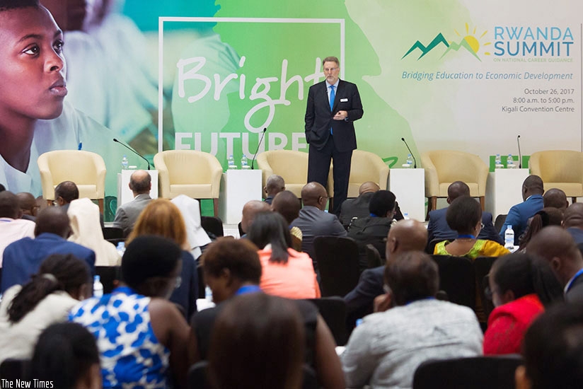 Dr. Spencer Niles, senior vice-president of research at Kuder, speaks at the career summit in Kigali