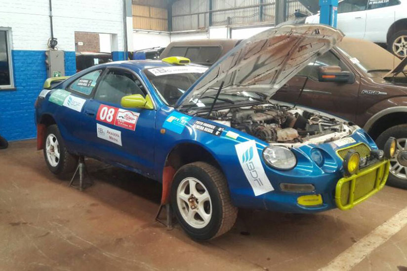 Fabrice u2018Yotou2019 Nyiridandiu2019s Toyota Celica being prepared and fine-tuned for the final race of the season. Courtesy.