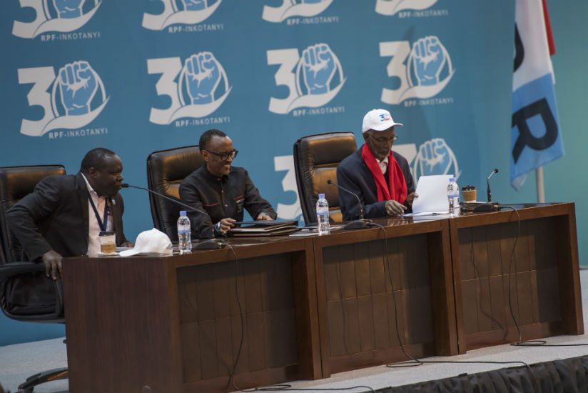 President Kagame was yesterday overwhelmingly reelected as chairman of the  Rwanda Patriotic Front for a five year-term. Christophe Bazivamo (L) and Francois Ngarambe (R) were also....