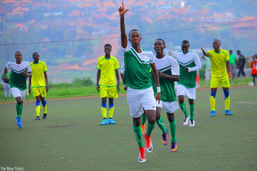 16-year-old Aimu00e9 Placide Uwineza (forefront) netted the equalising goal for Kiyovu. Peter Kamasa.