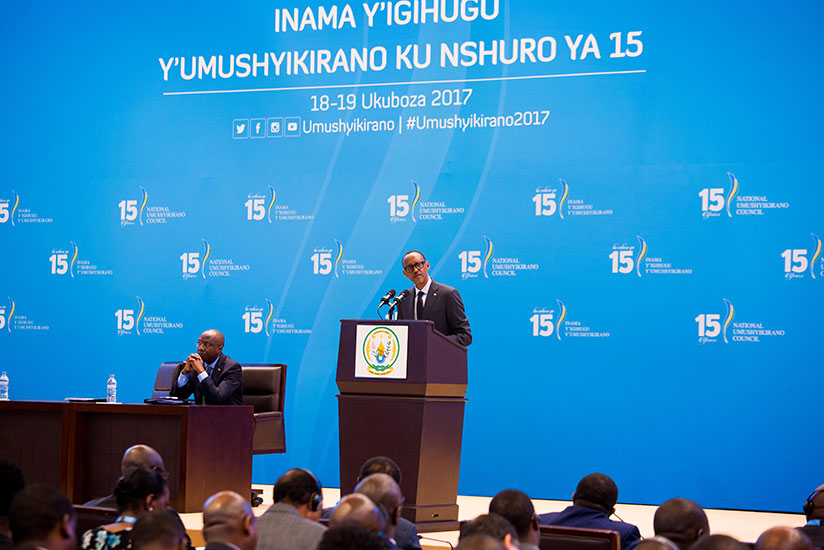 President Kagame delivers his State of the Nation address at Kigali Convention Centre earlier today. He also used the occasion to open the annual National Dialogue Council or Umush....
