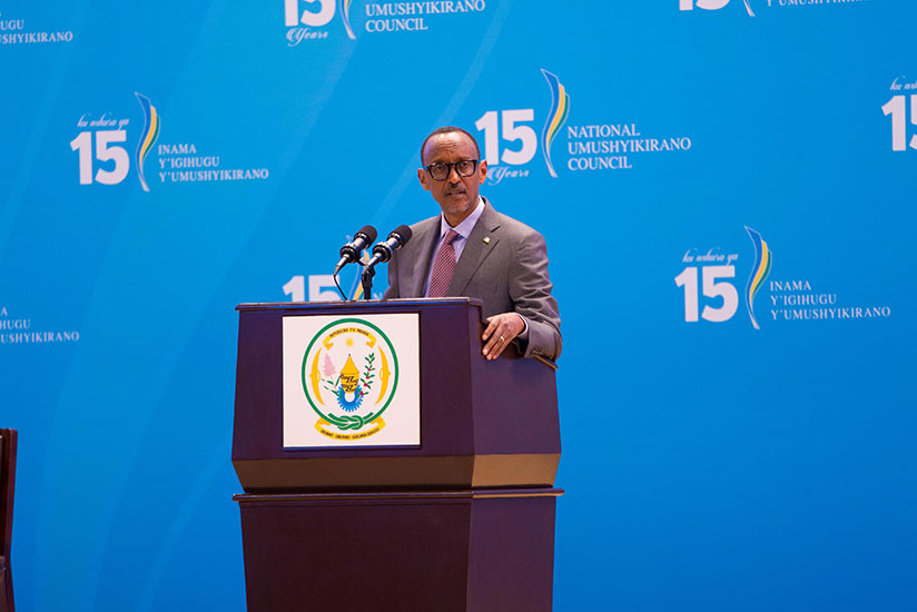 President Kagame closes the 15th annual Umushyikirano at Kigali Convention Centre Tuesday afternoon. / Timothy Kisambira