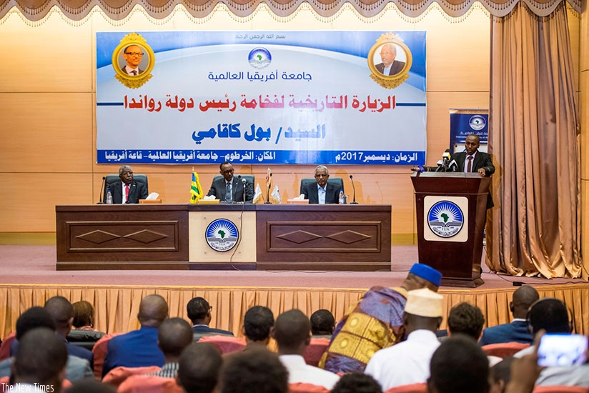 President Kagame addressed students at the International University of Africa in Sudan. (Courtesy photo)