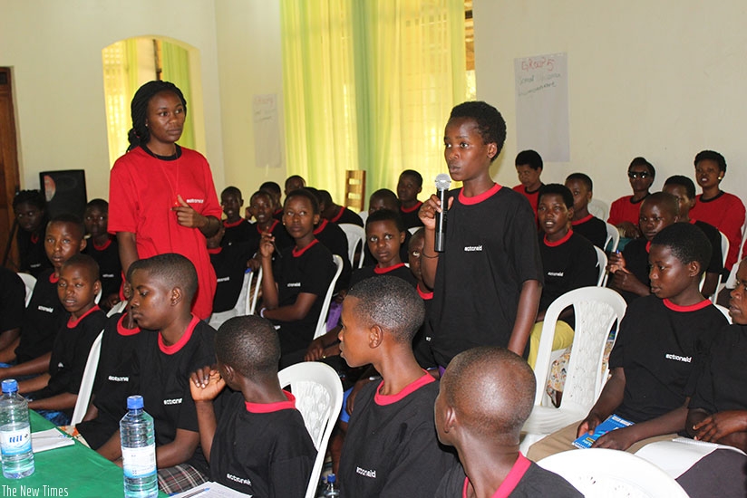 A girl at the camp in Kigali asks a question. Diane Mushimiyimana. 