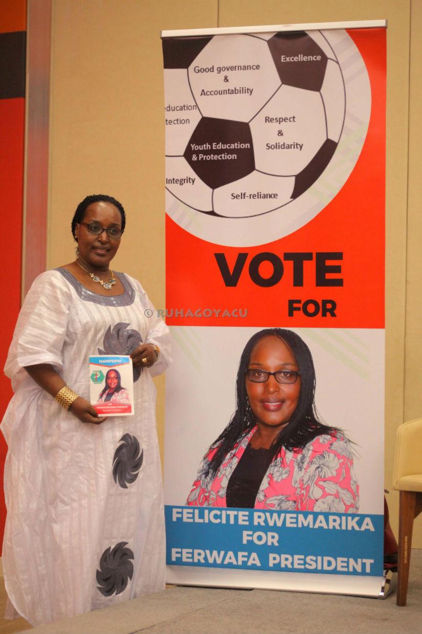 Rwemalika, the head of Rwandan women's football, is challenging to unseat her current boss and incumbent Vincent de Gaulle Nzamwita, who is seeking a second four-year term. / Courtesy