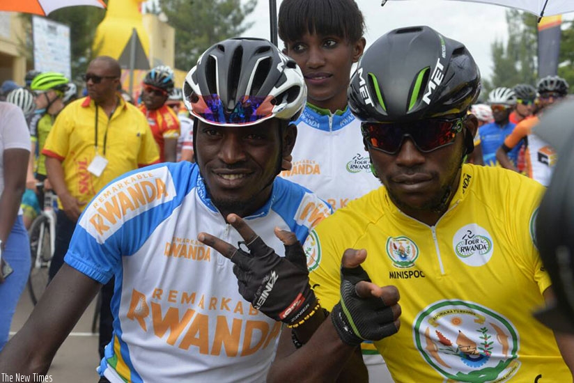 Joseph Areruya, (right), and Valens Ndayisenga will lead Team Rwanda at the 2018 La Tropicale Amissa Bongo. (File)