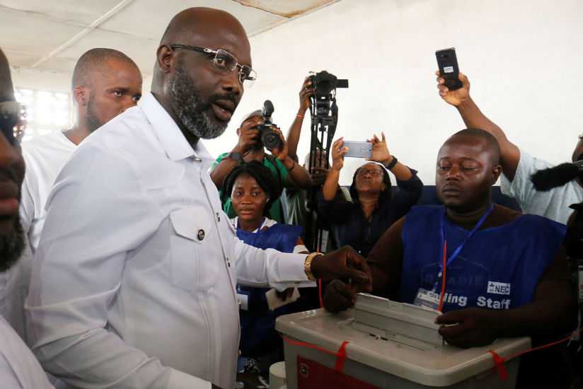 Former football star George Weah votes in Liberia's election. / Internet photo