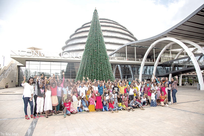 Children pose for a group photo at the Kigali Convention Centre. (All photos by Diane mMushimiyimana.)