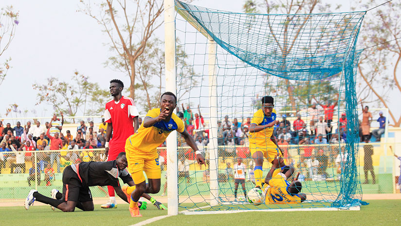 Amavubi striker Bernabe Mubumbyi celebrates his goal during the match against Sudan at Kigali stadium. / Sam Ngendahimana