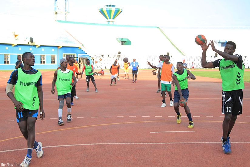 APR Handball players during training at Amahoro National Stadium. (Sam Ngendahimana)