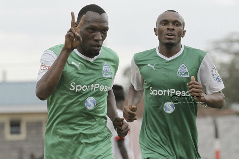Rwandan forwards Meddie Kagere and Jacques Tuyisenge, both feature for Kenyan Premier League giants Gor Mahia, which is sponsored by SportPesa. / Net photo