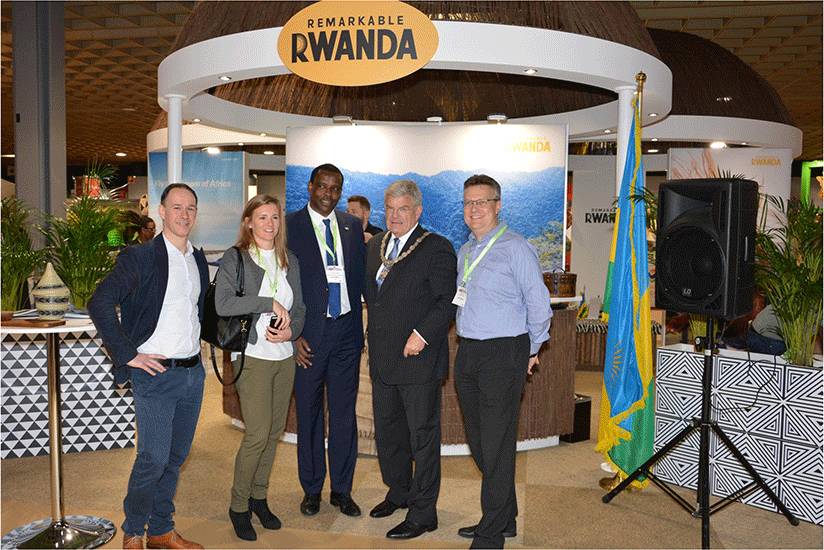 Amb. Karabaranga (Centre), the Mayor of the city of Utrecht, Van Zanen, and other officials during the exhibition in Belgium. Courtesy