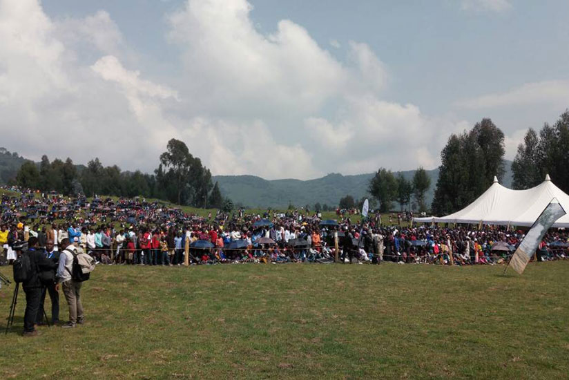 Residents are already at the venue of handover of the land from African Wild Foundation in Kinigi Sector, Musanze District. / Timothy Kisambira