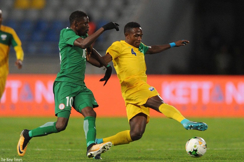 Amavubi assistant skipper Djihad Bizimana (R) was named man of the match after good performance. (Courtesy)