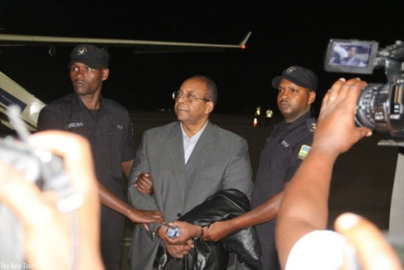 Mugimba arrives at Kigali International Airport following his extradition from The Netherlands in 2016. (File)