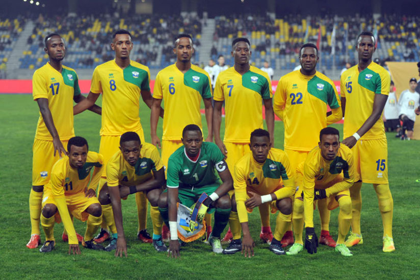 Rwanda national team Amavubi before their game against Equatorial Guinea at Grand Stade de Tanger, Morocco on Friday night. Courtesy.