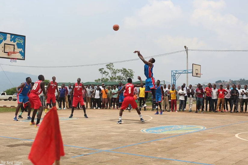 Fiston Irutingabo, attempting a three-pointer, scored a game high 23 points but didn't save the day for IPRC-Kigali, who play Rusizi on Sunday. / R. Bishumba