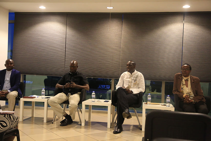 From L-R, Omar Ndizeye of Never Again Rwanda, Alexis Nkurunziza of Rwanda Religious Leaders Forum, Cyrus Nkusi, Chief Executive Officer of Governance for Africa and Immaculee Ingab....