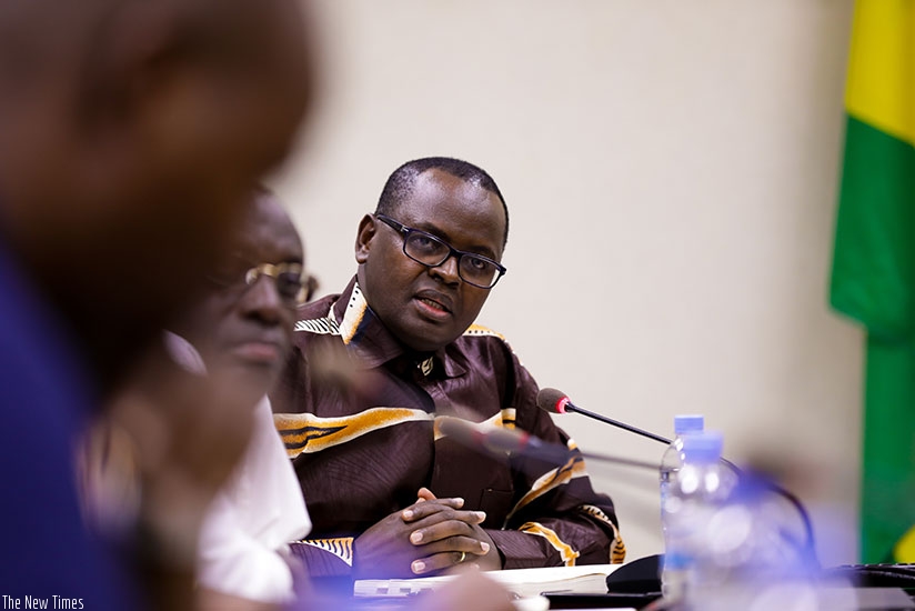 Association of Insurers (ASSAR) president Gaudens Kanamugire answers a question during the press briefing in Kigali yesterday. T. Kisambira.