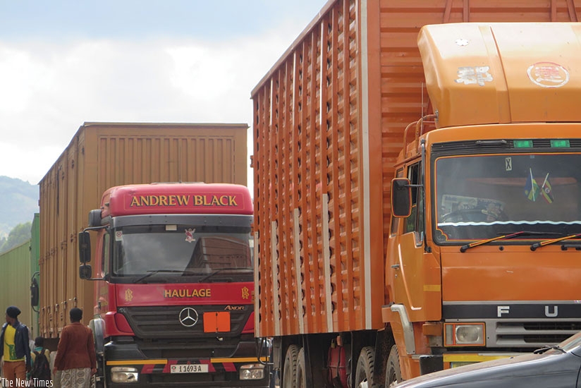 Cargo trucks wait for clearance at Katuna border. The new initiative seeks to ease trade across the bloc. File.