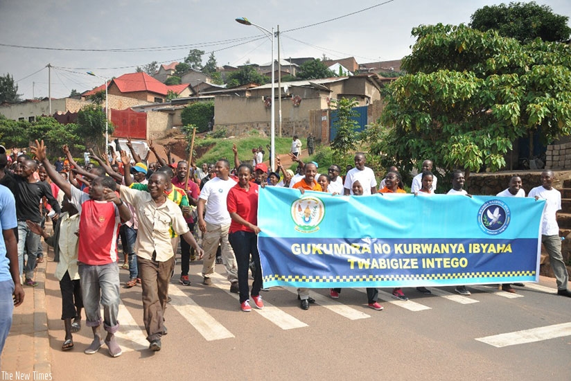 Youth volunteers in anti-crime awareness march. Courtesy. 