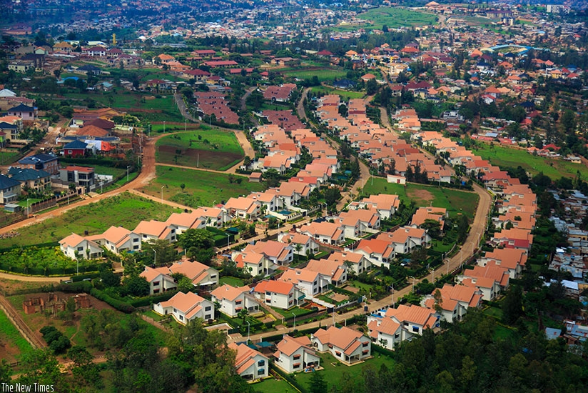 An aerial view of houses in Kibagabaga neighbourhood. (Timothy Kisambira)