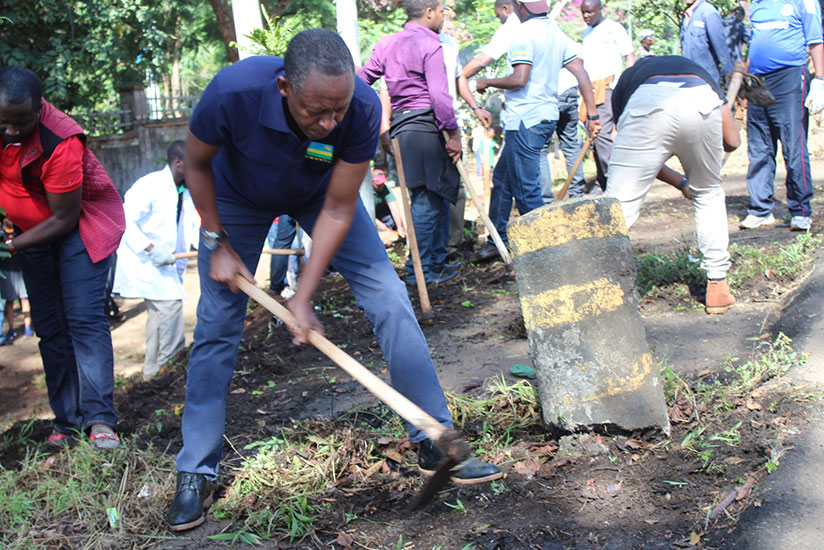 Ambassador James Kimonyo leads participants at Umuganda in Nairobi.
