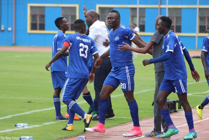 Malian striker Ismaila Diarra (centre), who netted a first half hat trick in the 20th, 40th and 45th minutes, celebrates with teammates. Courtesy.