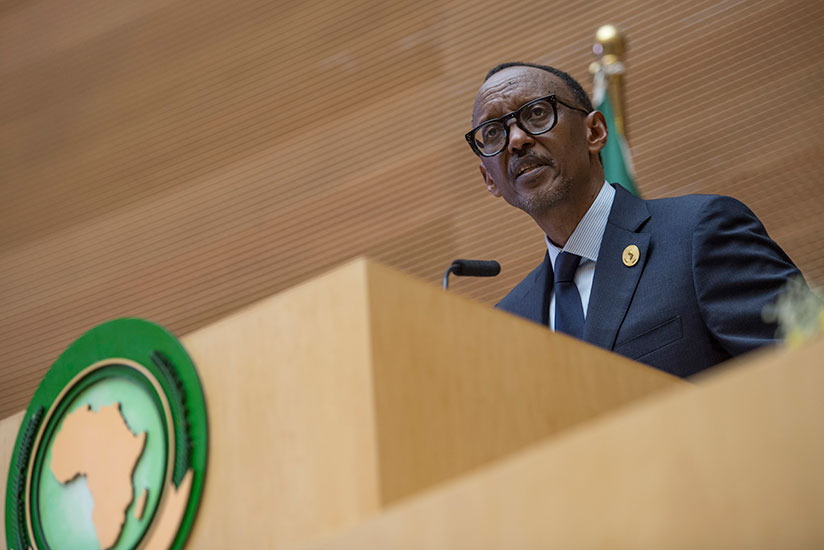 President Kagame speaks at the closure of the 30th African Union summit in Addis Ababa, Ethiopia on Monday. / Village Urugwiro
