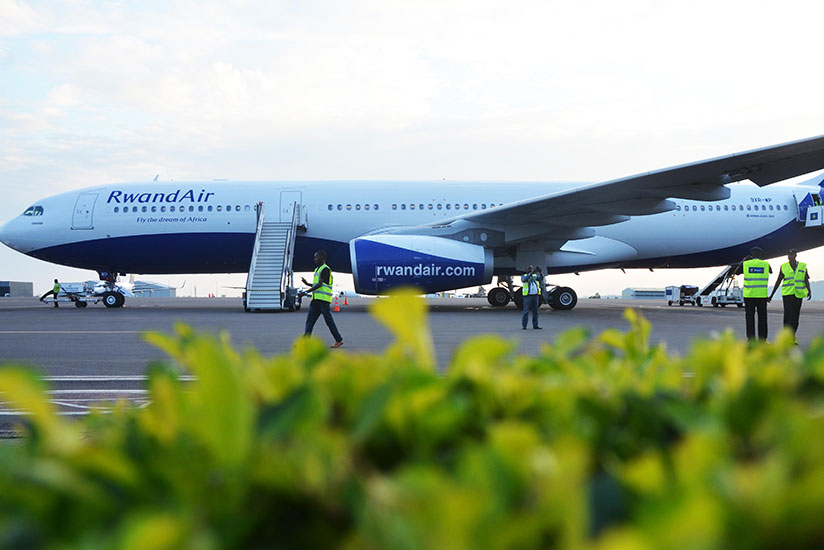 RwandAir's airbus Umurage at Kigali international Airport. / Sam Ngendahimana