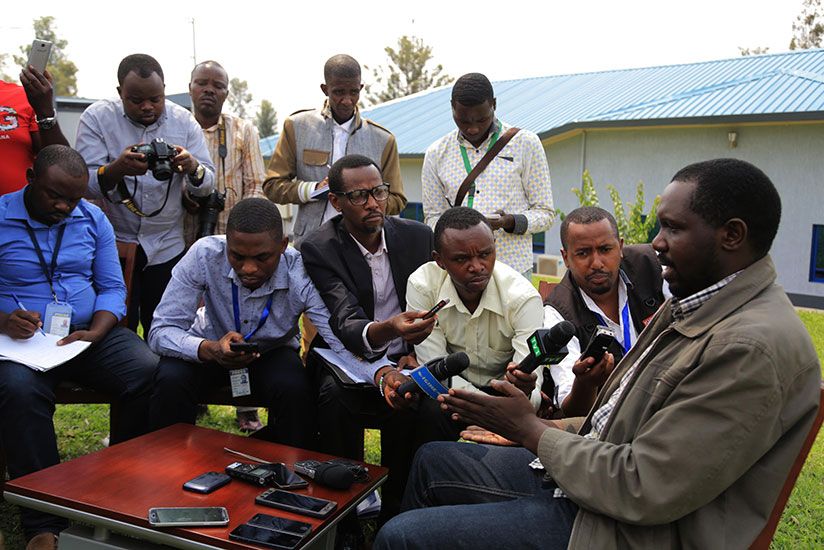 Local journalists during the interview with Emmanuel Cyemayire the Rwandan Businessman who was detained illegally in Uganda