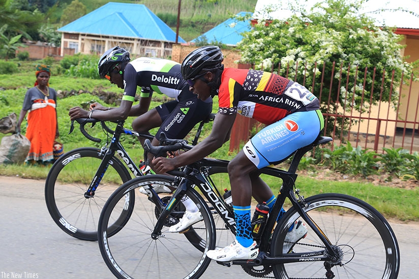 Samuel Mugisha (left) and Didier Munyaneza are among Team Rwanda riders who will compete in Cameroon. (Sam Ngendahimana)