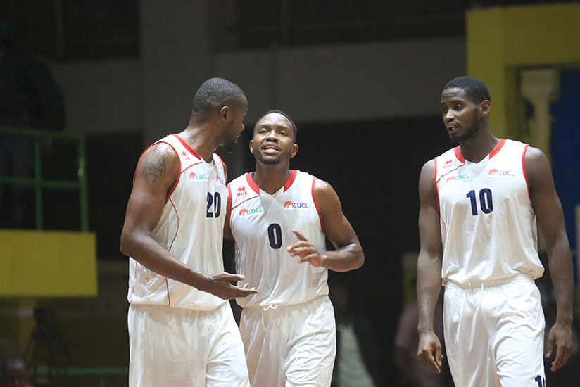 REG stars Kami Kabange #20, Nkuruziza #0 and Shyaka #0 during a previous league game against Espor. S. Ngendahimana. 