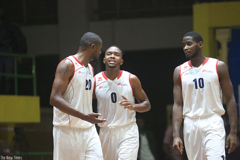 REG stars Kami Kabange #20, Nkuruziza #0 and Shyaka #0 during a previous league game against Espor. S. Ngendahimana. 