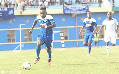 Shaban Husein Shabarara vies for the ball, he scores his sideu2019s goal for equalizer during the first leg match against LLB. Sam Ngendahimana.