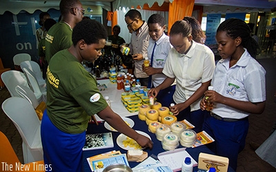 Exhibitors showcase cheese products on May 28, 2016. About 32 dairy products now have standardisation mark from the Rwanda Standards Board. File