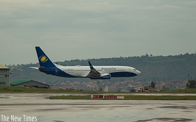 RwandAiru2019s Boeing 737 Kalisimbi approaches the runway at Kigali International Airport. Nadege Imbabazi.