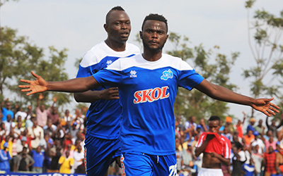 Attacking midfielder Djabel Imanishimwe celebrates his goal in the first half during the league match against Musanze FC yesterday. Samuel Ngendahimana.