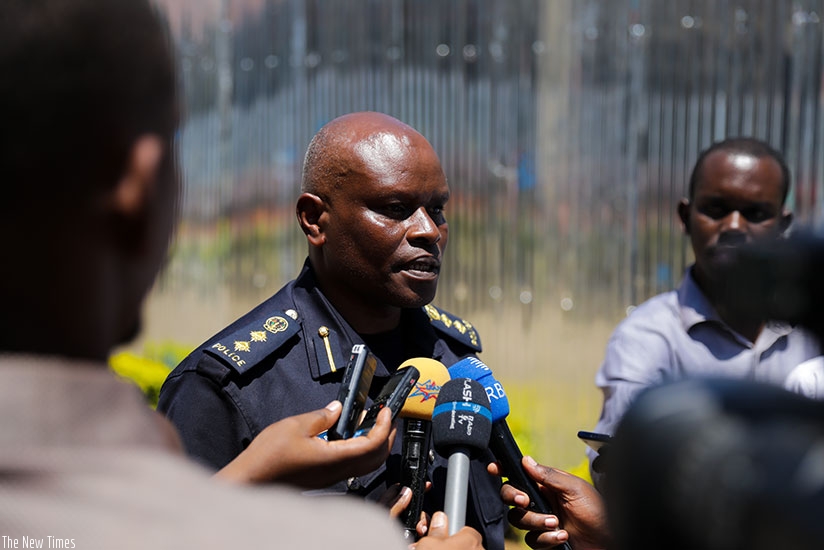 The director-general of Kacyiru Hospital, Pascal Nkubito, speaks to the media after laying a foundation stone yesterday. Timothy Kisambira.