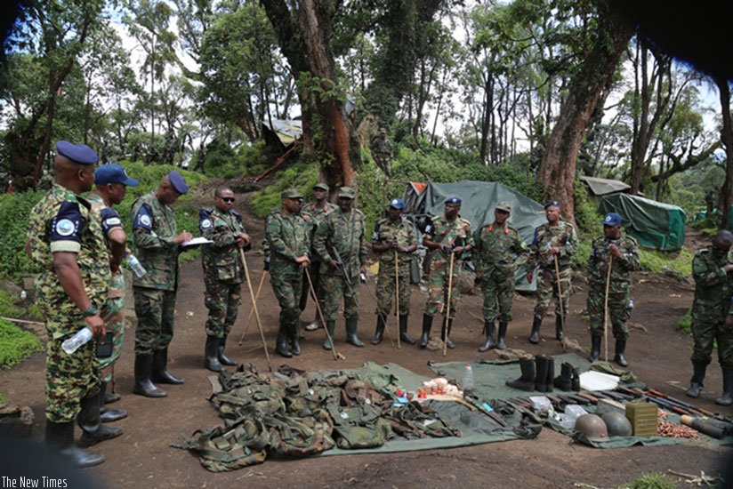 EJVM visit RDB base which was attacked by FARDC last week in Shingiro Sector, Musanze District. Courtesy 