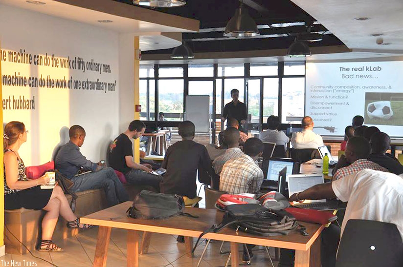 Young innovators at kLab, a Kigali ICT hub. Net photo