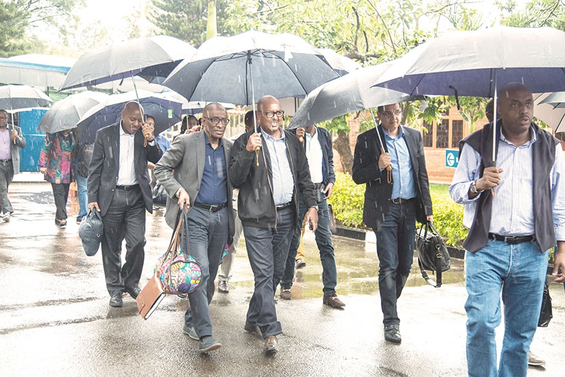 Rwandan ambassadors arrive at the Prime Ministeru2019s Office in Kimihurura yesterday ahead of departure to Gabiro for the annual National Leadership Retreat, which opens today. ....