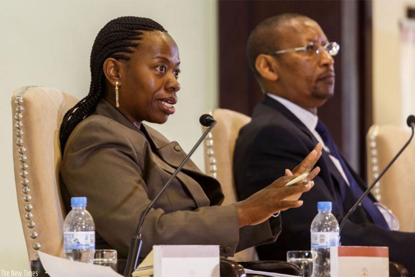 Monique Nsanzabaganwa (L), and John Rwangombwa, the central bank governor. Timothy Kisambira.