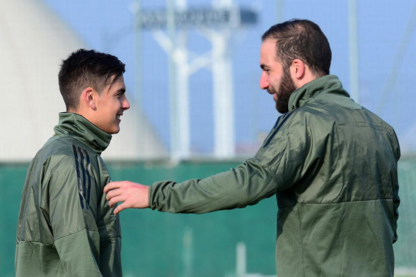 Juventus' Paulo Dybala and Gonzalo Higuain during training. Net photo