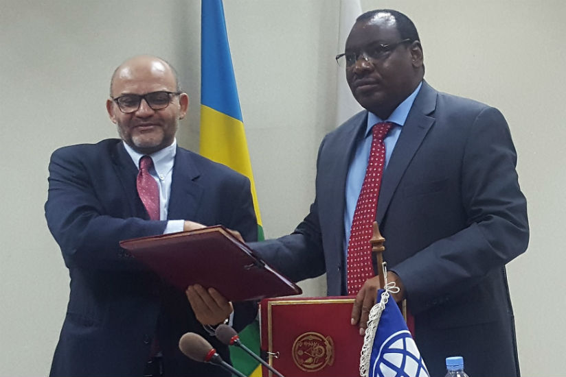 Minister Gatete and Yasser El-Gammal the World Bank Country Manager after the signing.