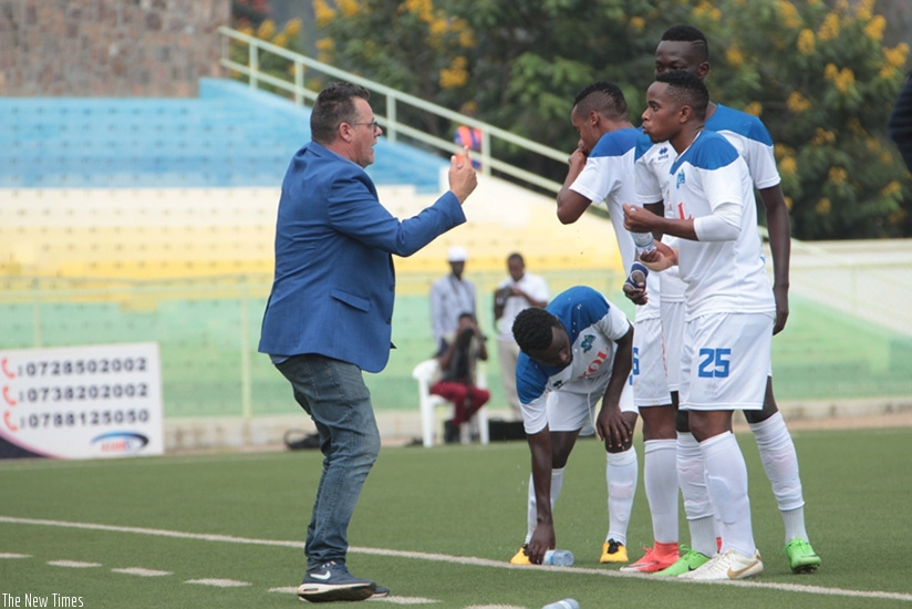 Ivan Minaert giving instructions to his players during the league game against Espoir on Sunday. Courtesy.  