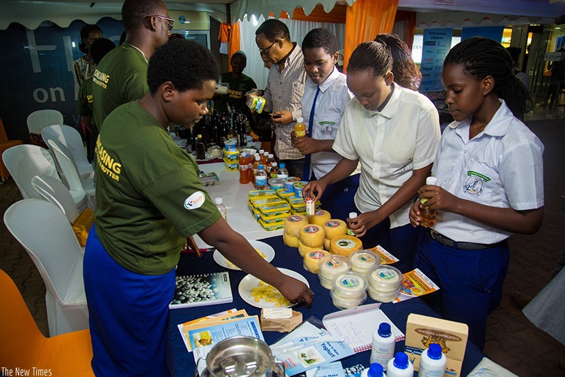 Exhibitors showcase cheese products. About 32 dairy products now have standardisation mark from the Rwanda Standards Board. File.