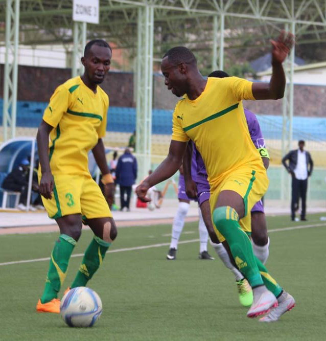 Striker Emmanuel Ngama, right, scored twice on 12th and 38th minutes as AS Kigali beat Amagaju 3-0 on Wednesday. File photo