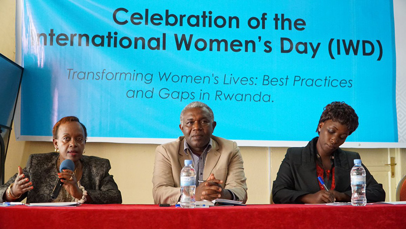 Annie Kairaba, the chief executive officer of Rwanda Initiative for Sustainable Development speaks during the conversation on International Women's Day.